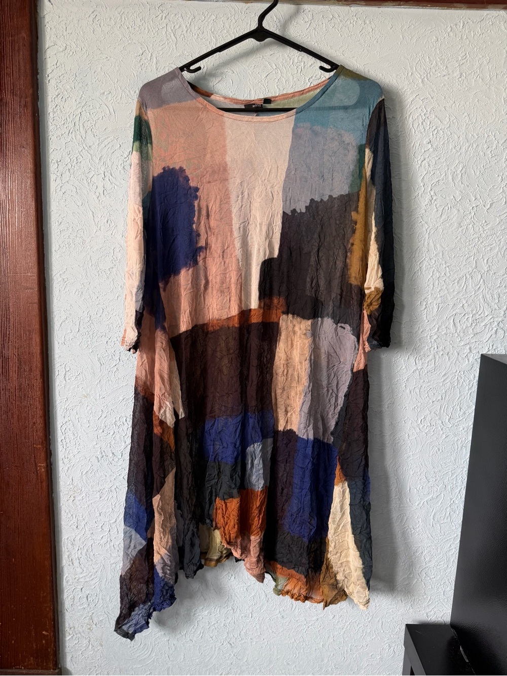Lisa Bayne Multicolor Mesh Overlay Tunic - Blue & Taupe